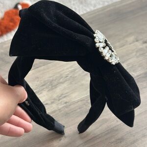 Elegant Black Velvet Oversized Bow Headband with Crystal Embellishment